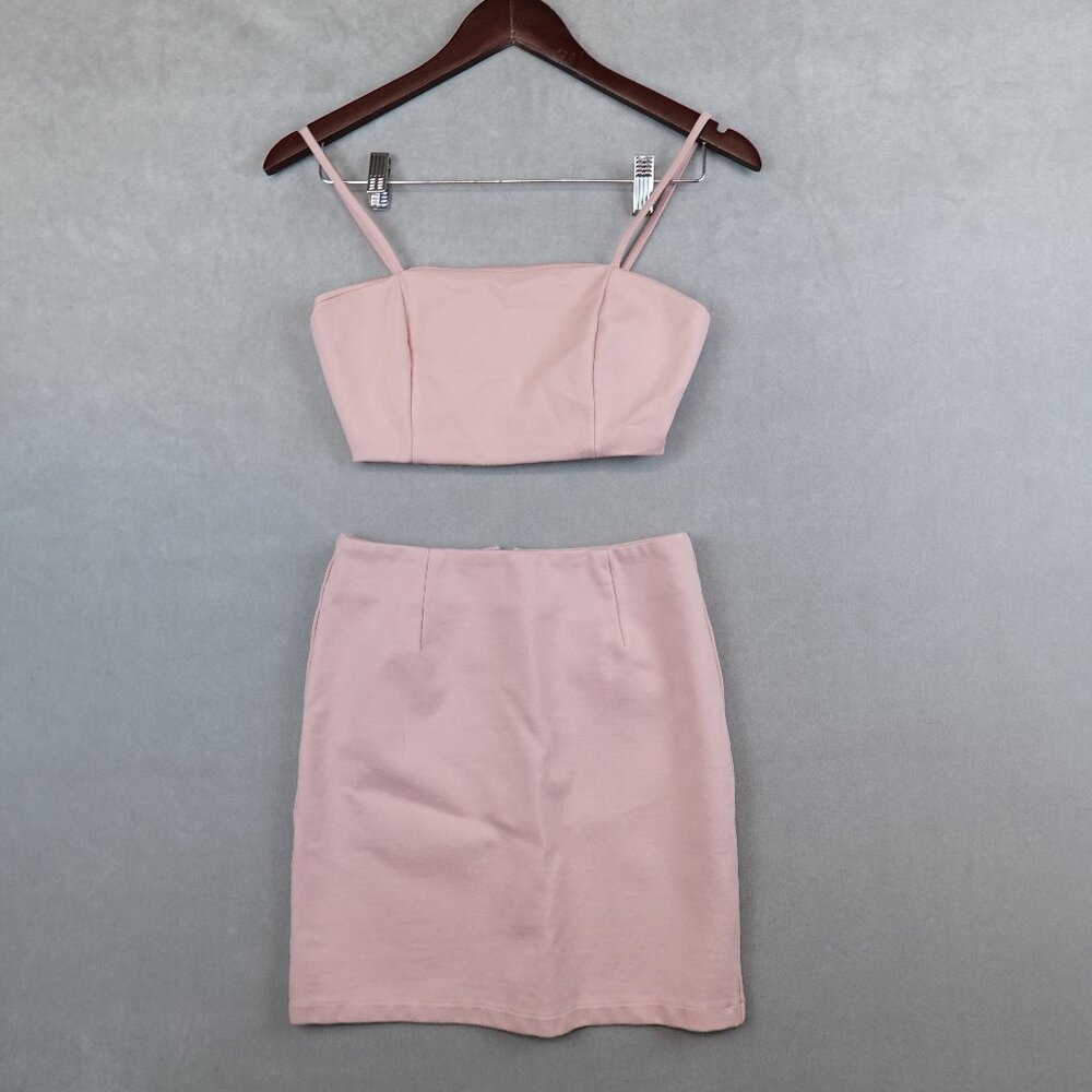 BY THE WAY 2 Piece Dusty Rose Fitted Crop Cami & Mini Skirt
